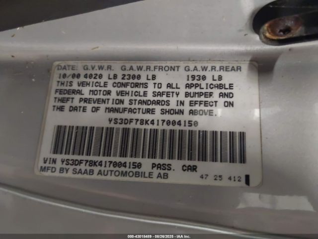 2001 SAAB 9-3 YS3DF78K417004150 Photo 8