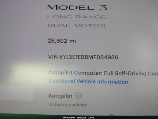 2021 TESLA MODEL 3 5YJ3E1EB8MF064986 Photo 6