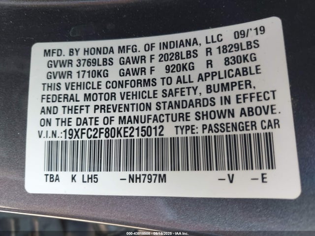 19XFC2F80KE215012 Honda k20c2