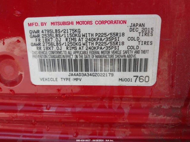 JA4AD3A34GZ022179 Mitsubishi mivec