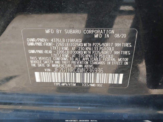 Subaru na 2021 JF2GTHRC4MH236936 Image 9