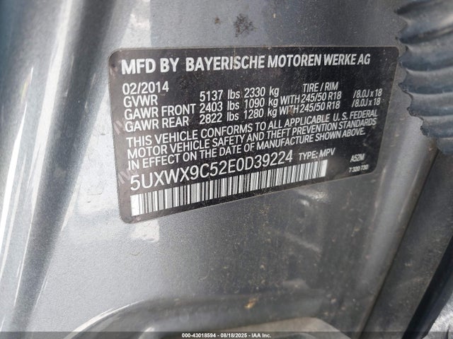 5UXWX9C52E0D39224 BMW X3