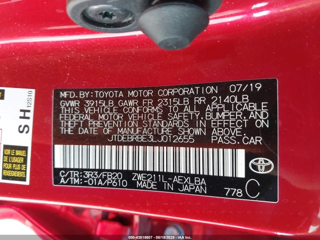 Toyota 2zr-fxe, 1nm 2020 JTDEBRBE3LJ012655 Image 9