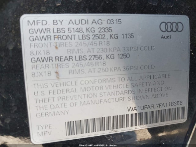 2015 AUDI ALLROAD WA1UFAFL7FA118356 Photo 8