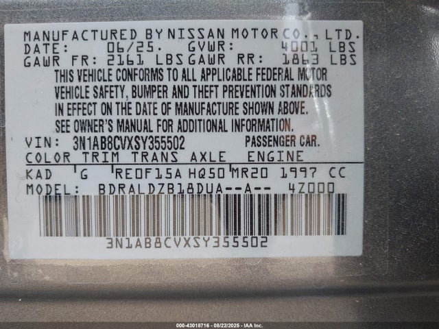 3N1AB8CVXSY355502 Nissan Sentra