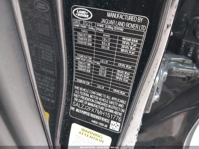 SALZJ2FX7MH151776 Land Rover aj20p
