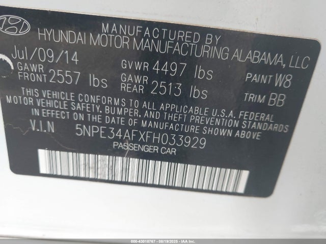 5NPE34AFXFH033929 Hyundai dohc gdi theta-ii