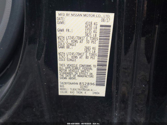 Nissan 2017 2017 5BZBF0AA4HN852896 Image 9