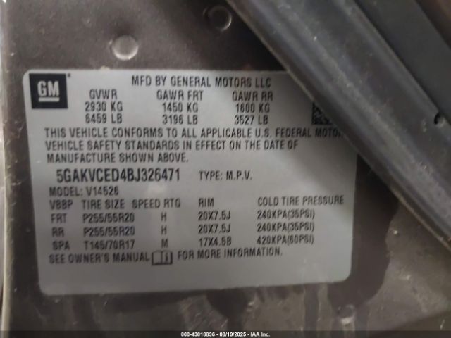 2011 BUICK ENCLAVE 5GAKVCED4BJ326471 Photo 8