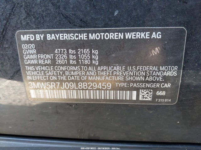 BMW 2020 2020 3MW5R7J09L8B29459 Image 9