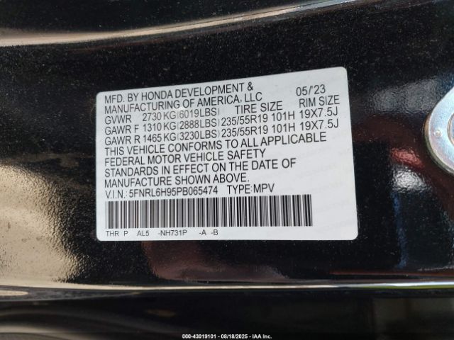 2023 HONDA ODYSSEY 5FNRL6H95PB065474 Photo 8