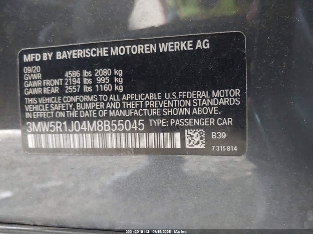 3MW5R1J04M8B55045 BMW 330I