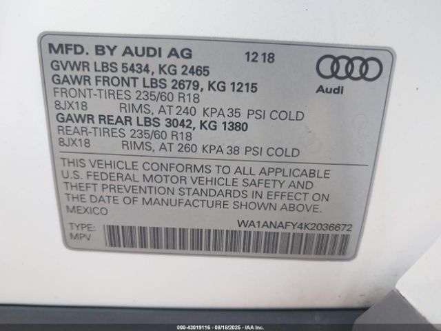 2019 AUDI Q5 WA1ANAFY4K2036672 Photo 8