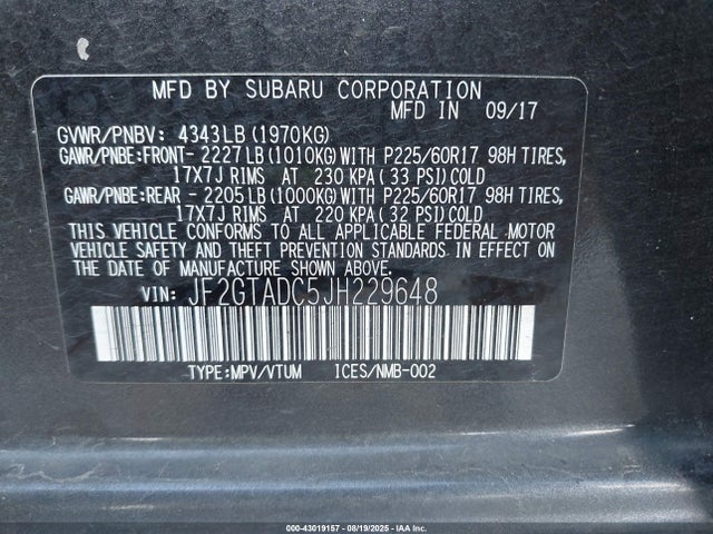 JF2GTADC5JH229648 Subaru naturally aspirated