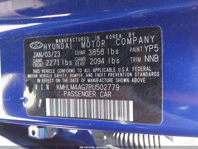 KMHLM4AG7PU502779 Hyundai mpi nu pe
