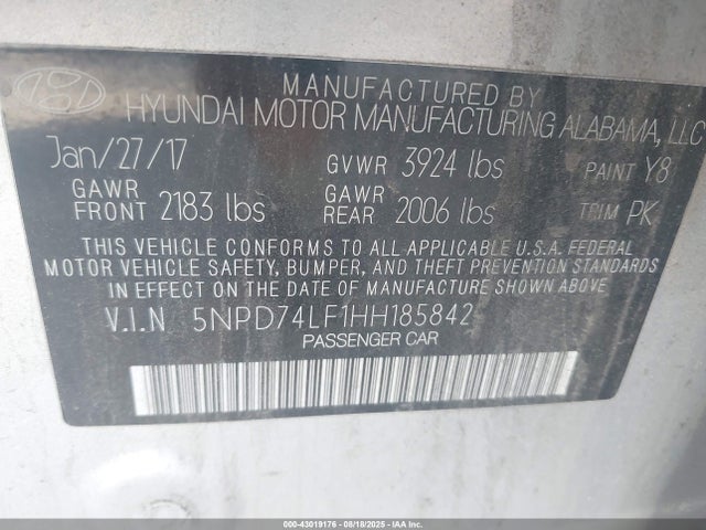 Hyundai 2017 2017 5NPD74LF1HH185842 Image 9
