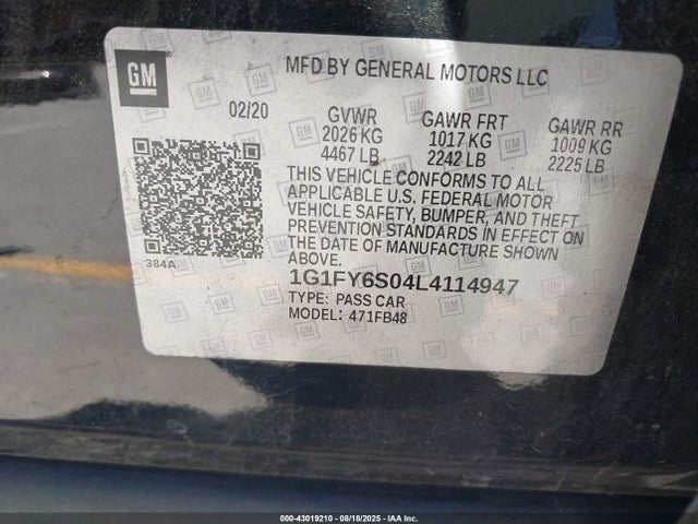1G1FY6S04L4114947 Chevrolet 2020