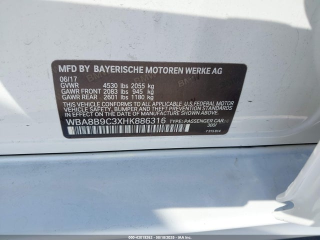 WBA8B9C3XHK886316 BMW 330I