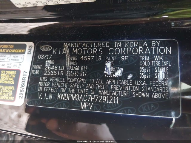 KNDPM3AC7H7291211 KIA gdi theta ii