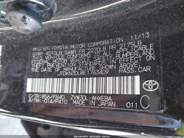 Toyota 2zr-fxe+3jm 2014 JTDKN3DU8E1763409 Image 9