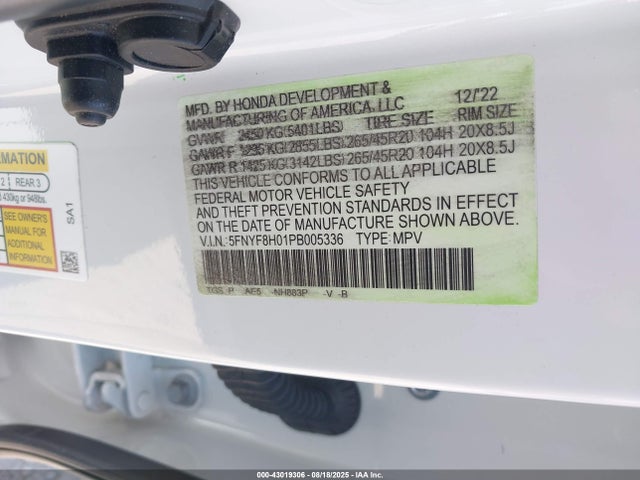 Honda j35y6 2023 5FNYF8H01PB005336 Image 9