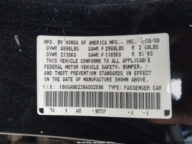 2009 ACURA TL 19UUA86239A002596 Photo 8
