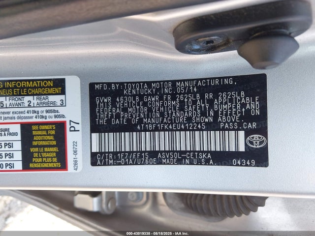 Toyota 2ar-fe 2014 4T1BF1FK4EU412245 Image 9