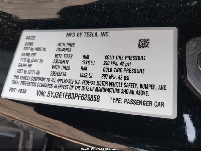 2023 TESLA MODEL 3 5YJ3E1EB3PF629858 Photo 8