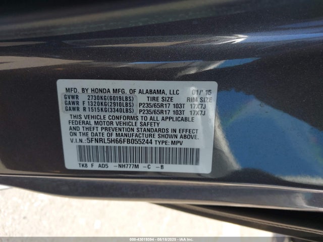 Honda j35z8 2015 5FNRL5H66FB055244 Image 9