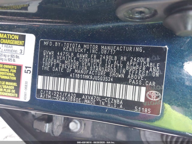 4T1B11HK9JU503534 Toyota a25a-fks
