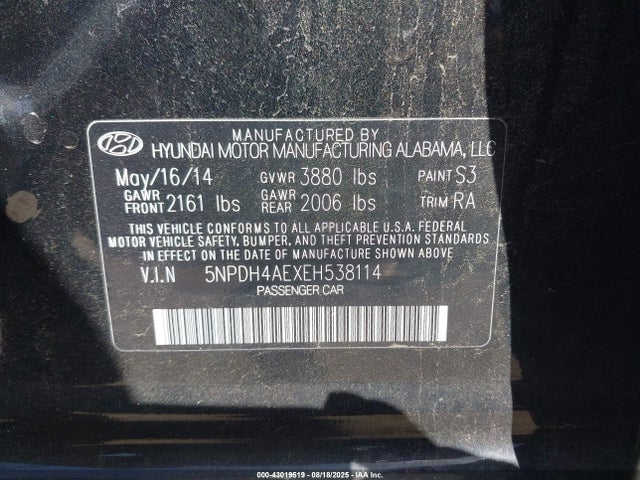 Hyundai dohc mpi nu 2014 5NPDH4AEXEH538114 Image 9