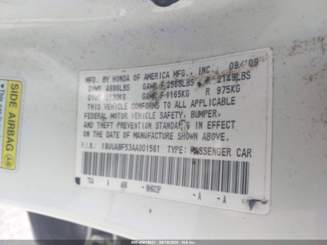 2010 ACURA TL 19UUA8F53AA001561 Photo 8