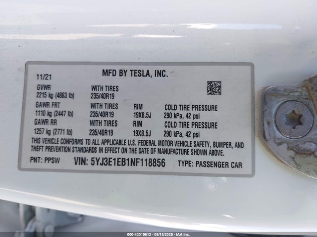 2022 TESLA MODEL 3 5YJ3E1EB1NF118856 Photo 8