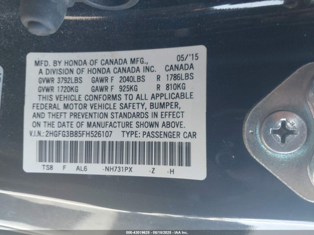2HGFG3B85FH526107 Honda r18z1