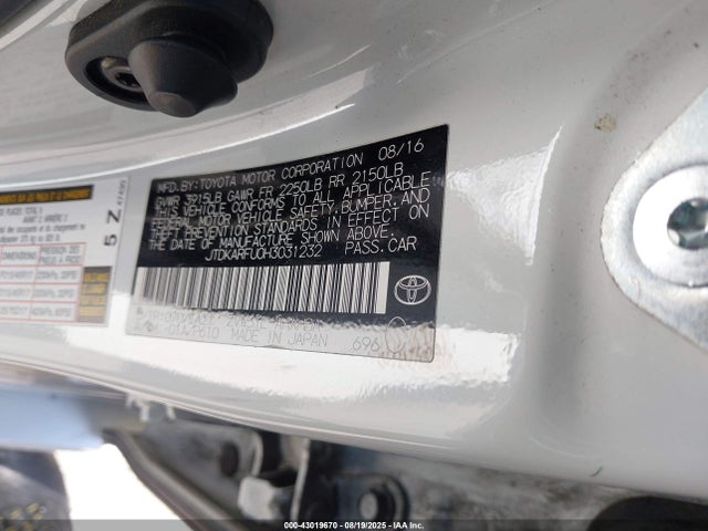JTDKARFU0H3031232 Toyota 2zr-fxe,1nm