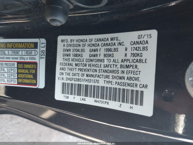 2HGFG3B51FH531570 Honda r18z1