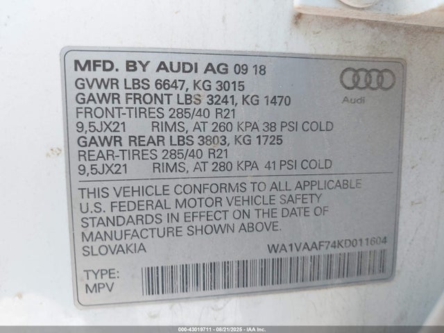 2019 AUDI Q7 WA1VAAF74KD011604 Photo 8