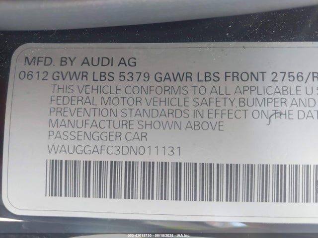 Продаж на аукціоні авто 2013 Audi A6 3.0t Premium, vin: WAUGGAFC3DN011131, номер лоту: 43019730