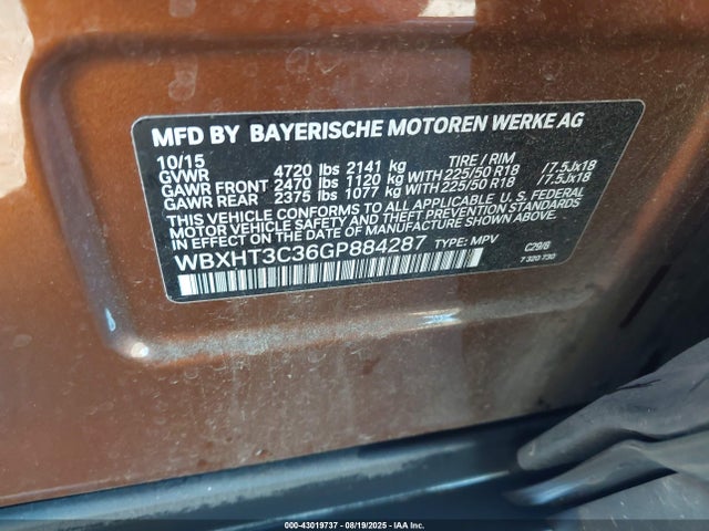 BMW X1 2016 WBXHT3C36GP884287 Image 9