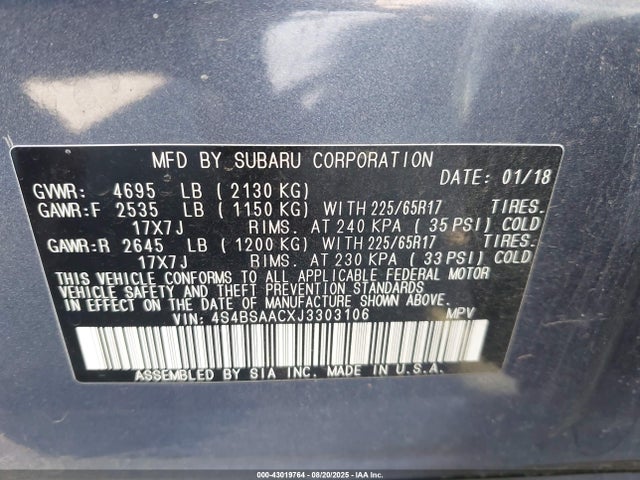 4S4BSAACXJ3303106 Subaru u5