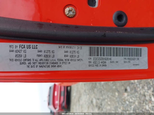 Dodge Challenger 2019 2C3CDZGG5KH628146 Image 9