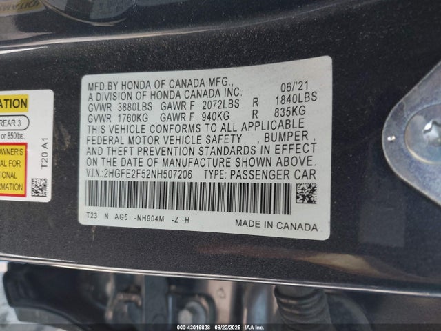 2HGFE2F52NH507206 Honda k20c2