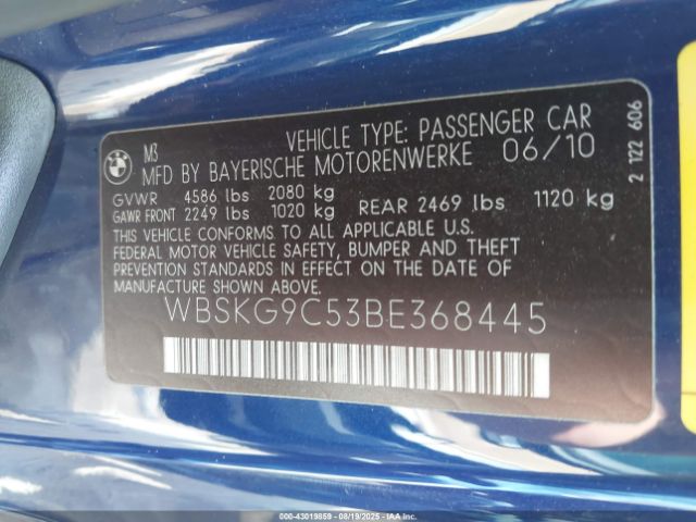 2011 BMW M3 WBSKG9C53BE368445 Photo 8