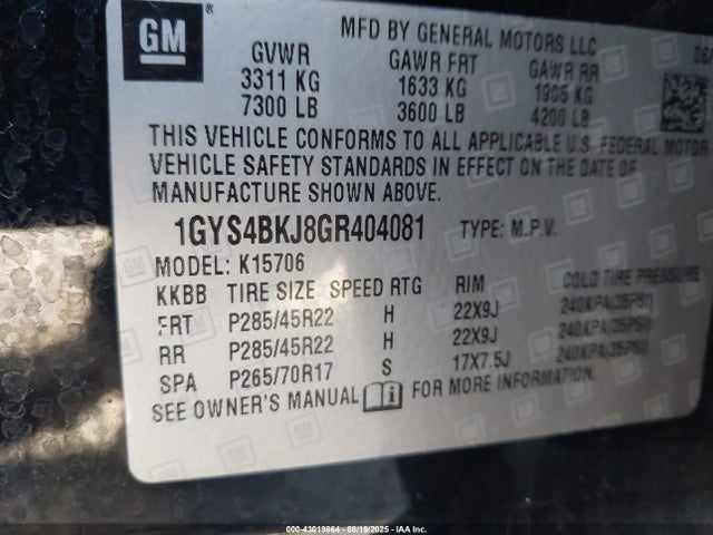 2016 CADILLAC ESCALADE 1GYS4BKJ8GR404081 Photo 8