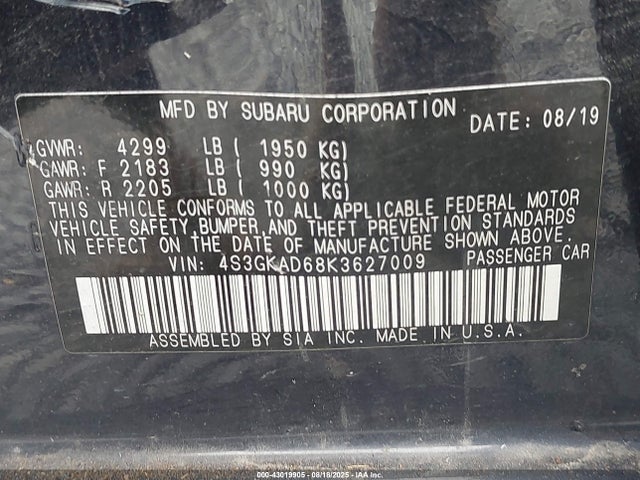 4S3GKAD68K3627009 Subaru 2019