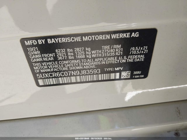 5UXCR6C07N9J83593 BMW X5