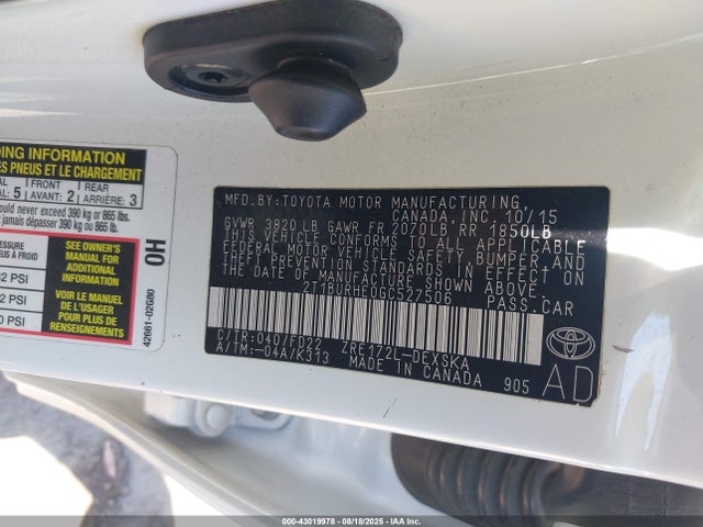 Toyota 2zr-fe 2016 2T1BURHE0GC527506 Image 9