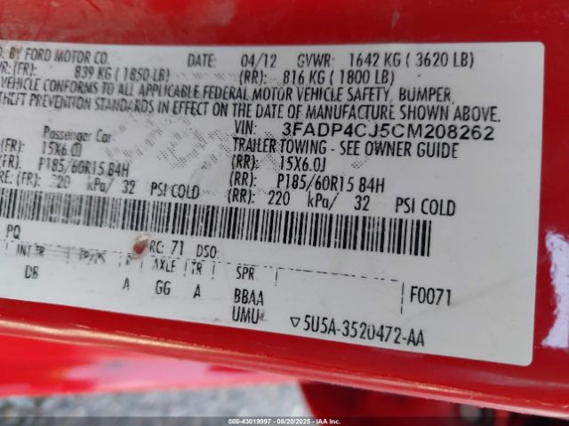 2012 FORD FIESTA 3FADP4CJ5CM208262 Photo 8