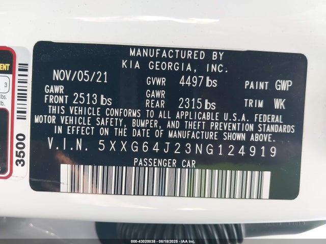 5XXG64J23NG124919 KIA t-gdi gamma ii