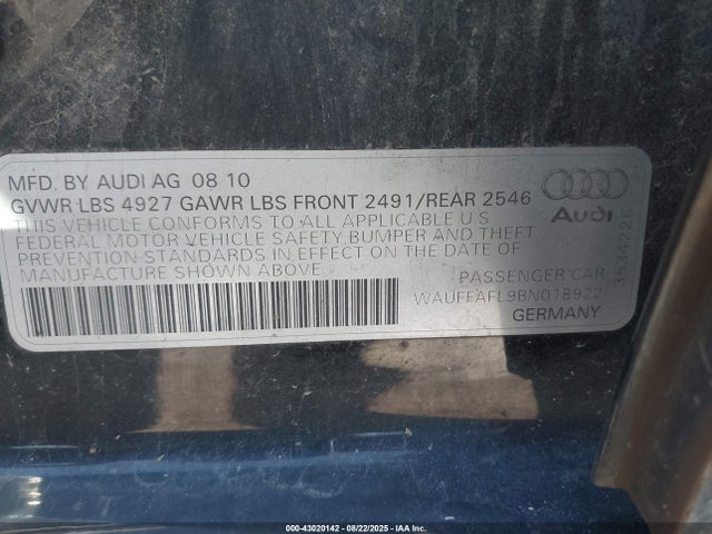2011 AUDI A4 WAUFFAFL9BN018922 Photo 8